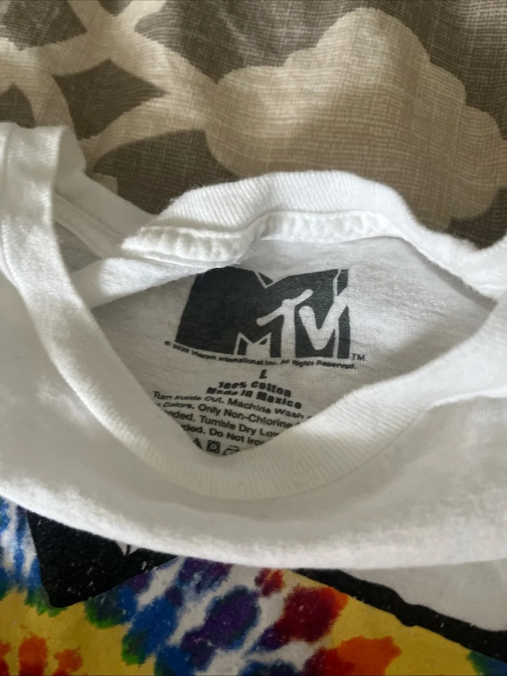 MTV Tie Dye Print White T-shirt Tee Mens Size Large 80s 90s  Cotton Logo